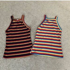 Bundle of 2 high neck square striped tank tops, ribbed